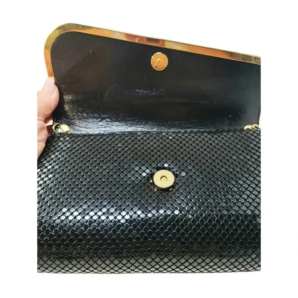 Black Metal Mesh Clutch Bag with Chain